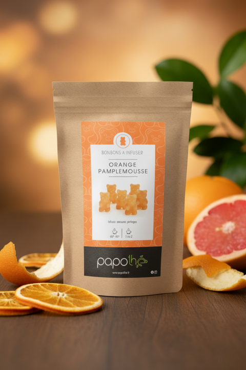 Bonbons à infuser Orange Pamplemousse, infusion chaude ou glacée – Papothé (Papo'Thé)