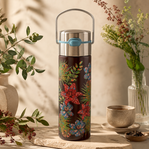 Bouteille isotherme avec infuseur Leeza Rustic Flower 500 ml – Thermos thé nomade avec filtre inox