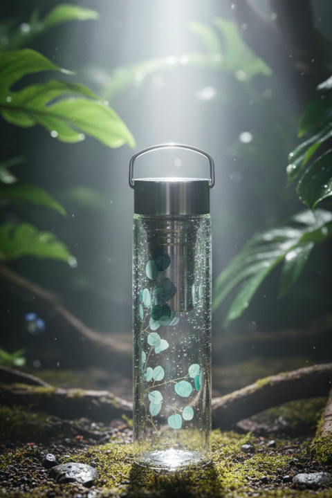 Thermos Flowtea Eucalyptus 350 ml – Bouteille à Thé en Verre avec Filtre Inox
