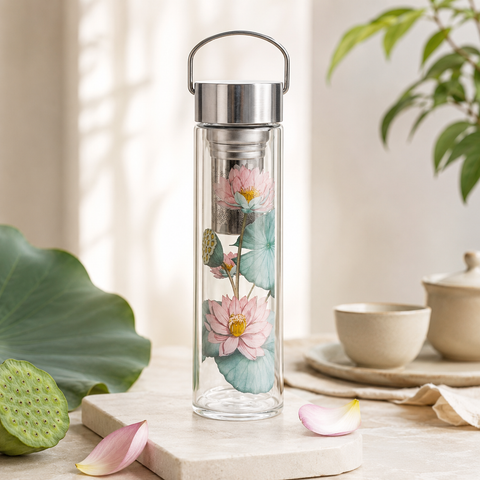 Thermos Flowtea Padma 350 ml – Bouteille à Thé en Verre avec Filtre Inox