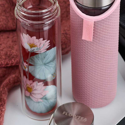 Thermos Flowtea Padma 350 ml – Bouteille à Thé en Verre avec Filtre Inox