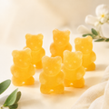 Bonbons à infuser couleur miel sur fond crème, ambiance naturelle et gourmande – Papothé (Papo'Thé)