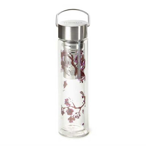 Thermos Flowtea Cherry Blossom 350 ml – Bouteille à Thé en Verre avec Filtre Inox