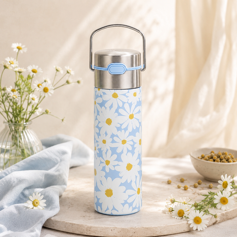 Bouteille isotherme avec infuseur Leeza Daisy Bleue 500 ml – Thermos thé nomade avec filtre inox