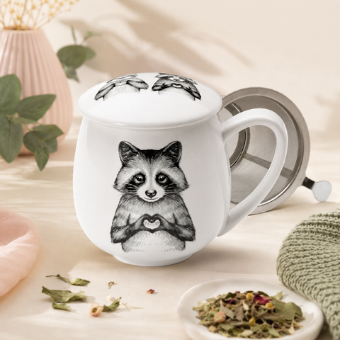 Tisanière Teamug Pip & Pepe 400 ml – Porcelaine relief avec filtre inox et couvercle