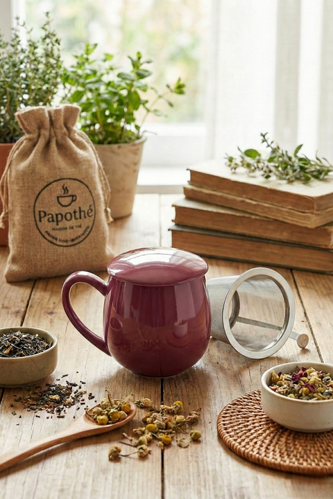 Tisanière Saara 350 ml – Tasse à thé en porcelaine avec filtre inox et couvercle